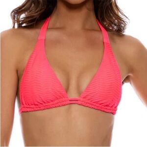 Luli Fama Hot Tropics Triangle Halter Top in Electric Coral